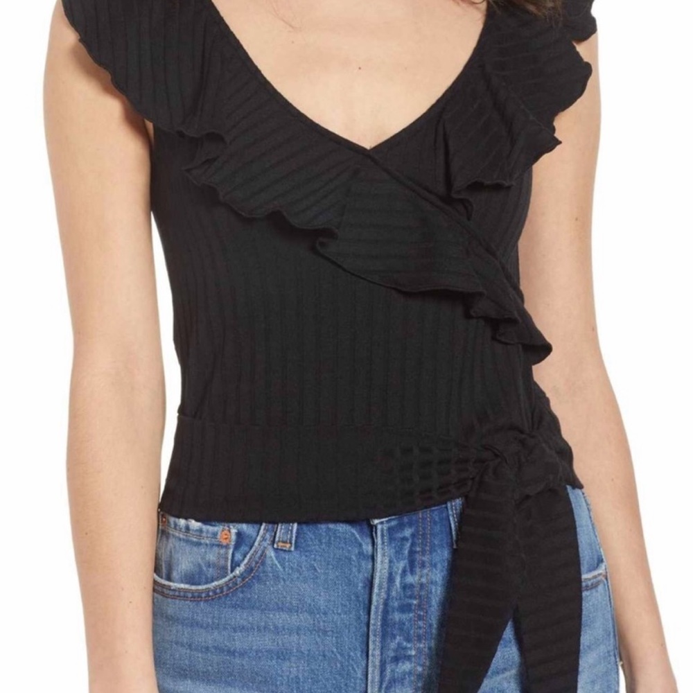 Nordstrom BP. Black Ribbed Wrap Top